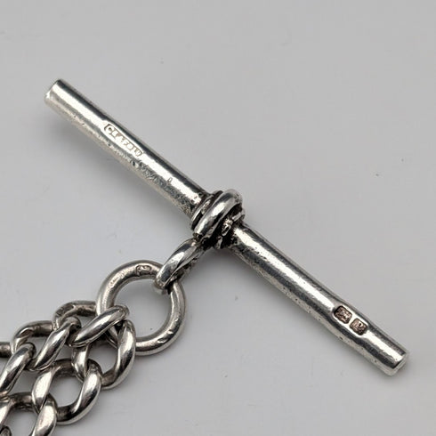 1914年頃 英国アンティーク 純銀製アルバートチェーン 38g 純銀台座2色回転フォブ