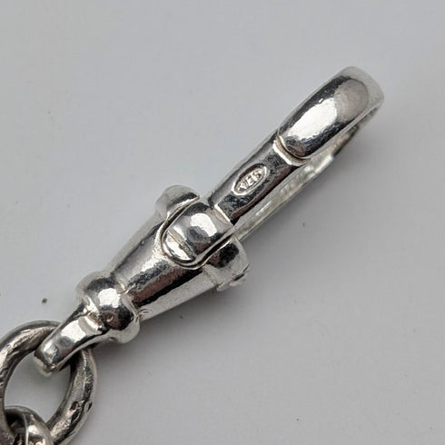 1914年頃 英国アンティーク 純銀製アルバートチェーン 38g 純銀台座2色回転フォブ