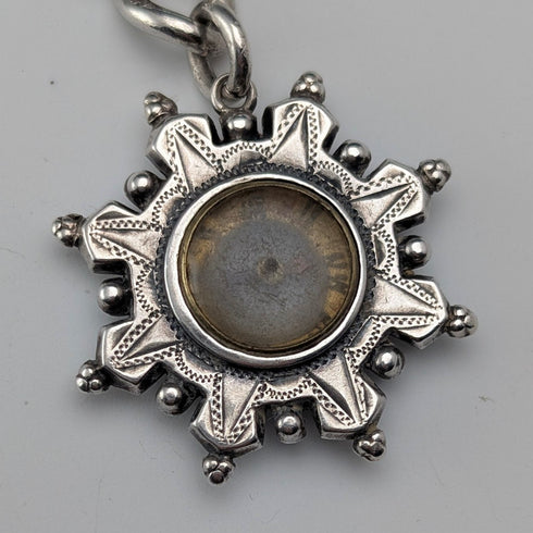 1893年 英国アンティーク 純銀製アルバートチェーン 42g 純銀台座コンパスフォブ