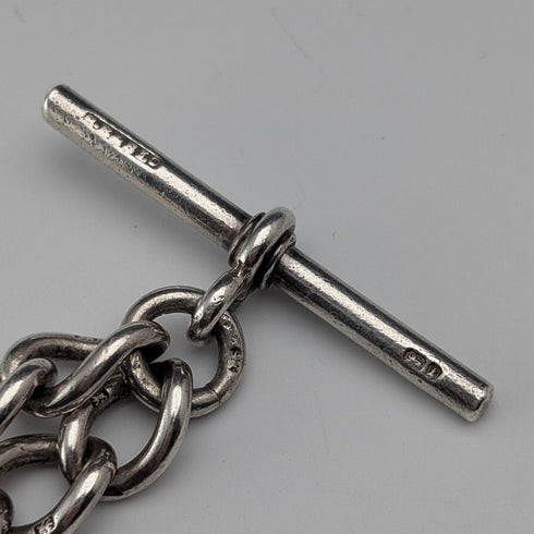 1893年 英国アンティーク 純銀製アルバートチェーン 42g 純銀台座コンパスフォブ