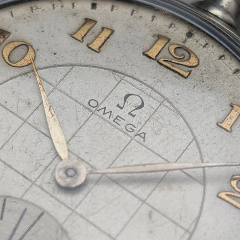 1930年頃 ヴィンテージ オメガ 懐中時計 アールデコスタイル 合金オープンフェース 動作良好