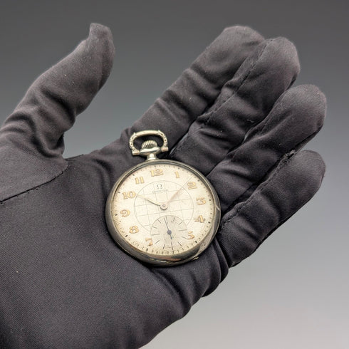 1930年頃 ヴィンテージ オメガ 懐中時計 アールデコスタイル 合金オープンフェース 動作良好