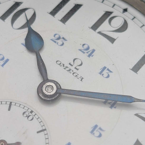 Antique Omega pocket watch from around 1920, diameter 53mm, railroad watch, alloy case, in good working order