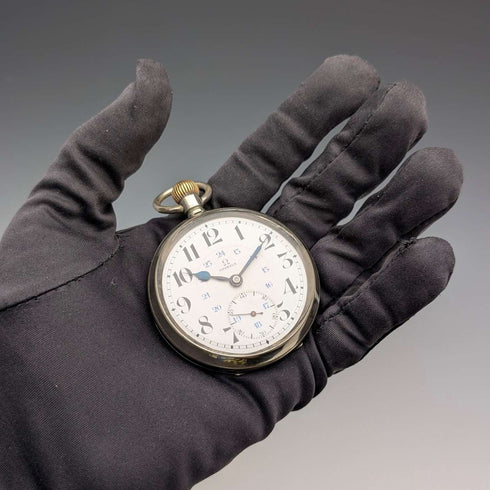 Antique Omega pocket watch from around 1920, diameter 53mm, railroad watch, alloy case, in good working order