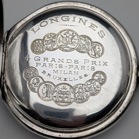 1910年頃 アンティーク ロンジン 懐中時計 アール・ヌーヴォー装飾 銀側ハンターケース 動作良好
