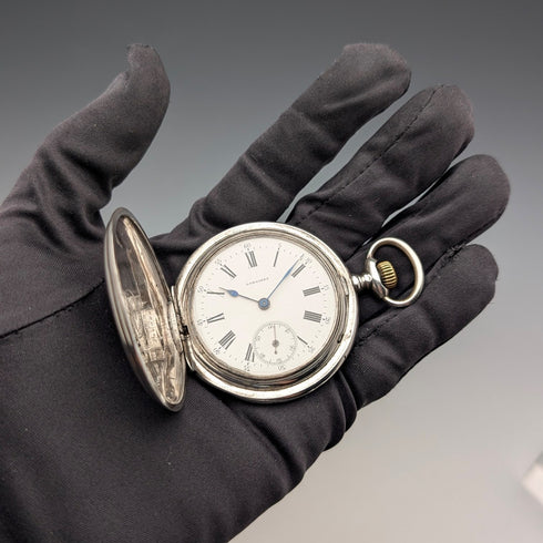 1910年頃 アンティーク ロンジン 懐中時計 アール・ヌーヴォー装飾 銀側ハンターケース 動作良好