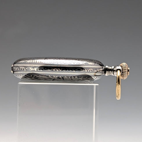 古董匈牙利 Brauswetter Janos 懷錶,銀邊黑金裝飾,獵錶殼,運作良好