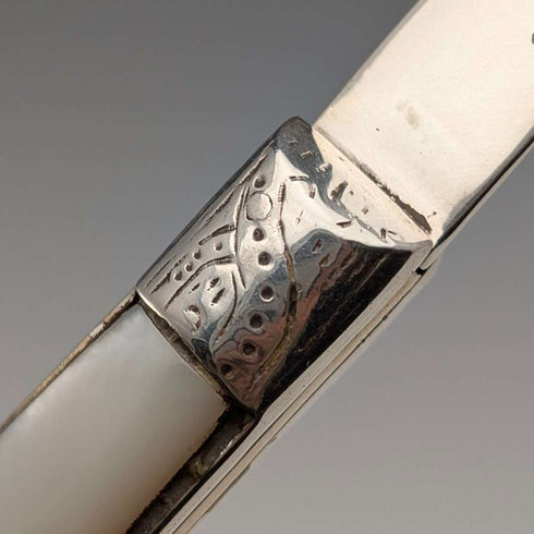 1913 British antique white mother-of-pearl handle, pure silver blade penknife by Thomas Marples