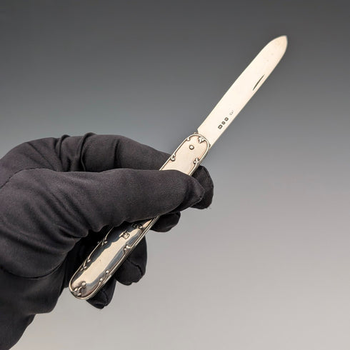 1898年 英国アンティーク 純銀製ハンドル&ブレード ペンナイフ ケース入り James Deakin&Sons