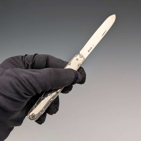 1898 British antique sterling silver handle and blade penknife in case James Deakin & Sons