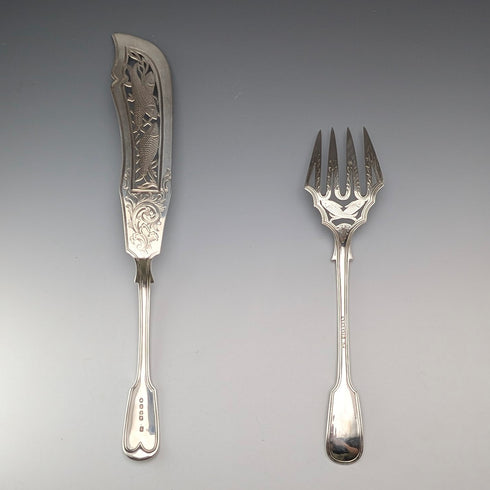 1850 British antique sterling silver fish server pair, total weight 314g, John James Whiting