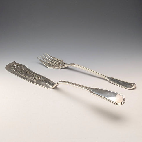 1850 British antique sterling silver fish server pair, total weight 314g, John James Whiting