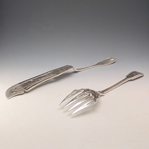 1850 British antique sterling silver fish server pair, total weight 314g, John James Whiting