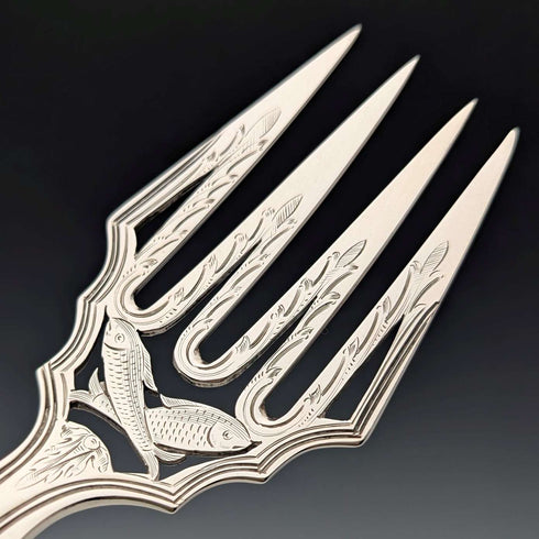 1850 British antique sterling silver fish server pair, total weight 314g, John James Whiting