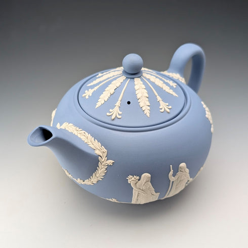 英国ヴィンテージ ウェッジウッド ティーポットジャスパーウェア ペールブルー