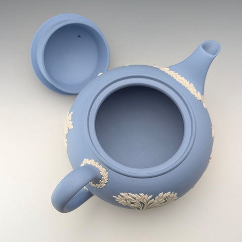 英国ヴィンテージ ウェッジウッド ティーポットジャスパーウェア ペールブルー