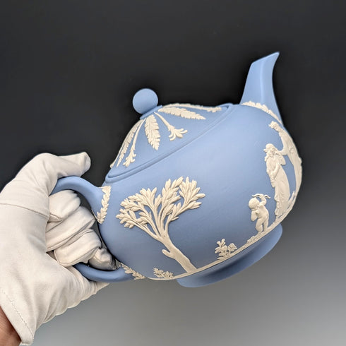 英国ヴィンテージ ウェッジウッド ティーポットジャスパーウェア ペールブルー