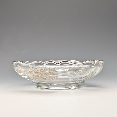 Vintage American Silver Overlay Divided Bowl with UV Glow Glass