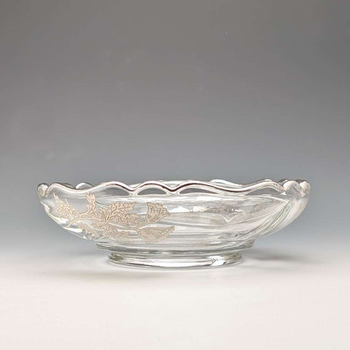 Vintage American Silver Overlay Divided Bowl with UV Glow Glass