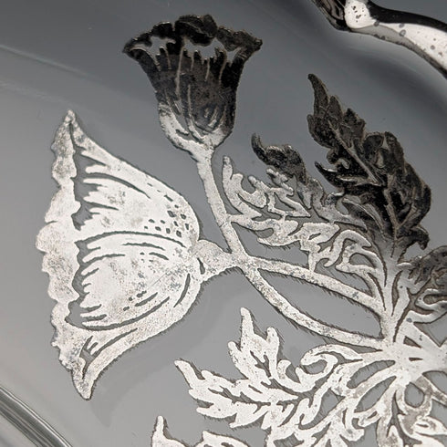 Vintage American Silver Overlay Divided Bowl with UV Glow Glass