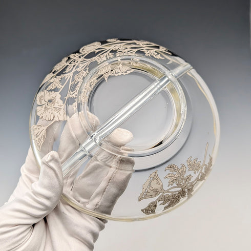 Vintage American Silver Overlay Divided Bowl with UV Glow Glass