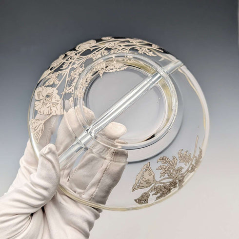 Vintage American Silver Overlay Divided Bowl with UV Glow Glass