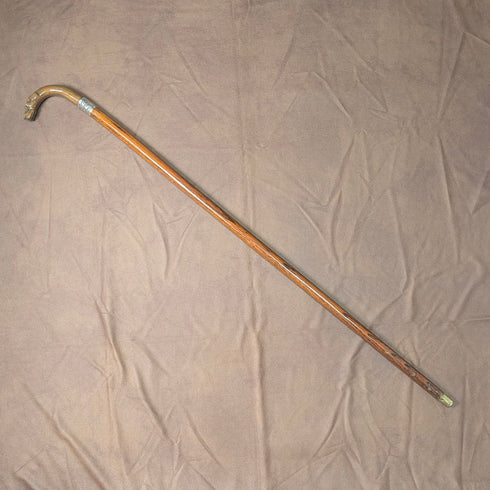 1919年 英国アンティーク ブラウンシャフト ドッグヘッドハンドル 純銀装飾 杖 87cm Jonathan Howell