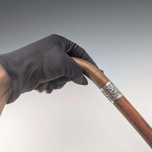 1919年 英国アンティーク ブラウンシャフト ドッグヘッドハンドル 純銀装飾 杖 87cm Jonathan Howell