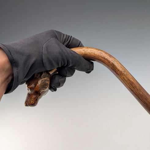 ヴィンテージ タンシャフト 樹脂製ドッグヘッドハンドル ゴールド装飾 杖 90cm