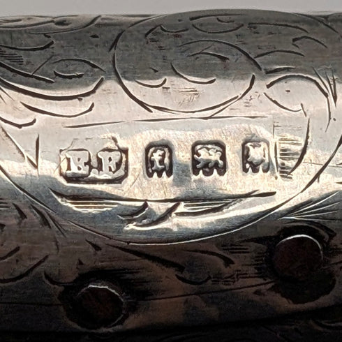 約 1921 年英國古董棕色桿,彎曲手柄,純銀裝飾,手杖,88 厘米