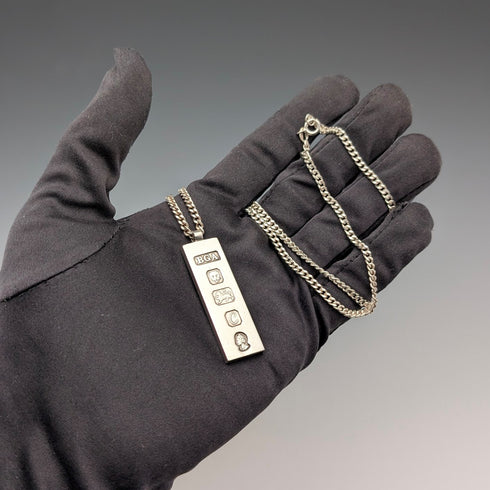 1977年 英国 純銀製 ジュビリーインゴットペンダント計28.1g 純銀ネックレス付 BGA