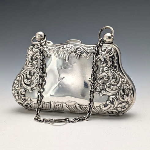 1898 British Antique Sterling Silver Coin Case with Chain by Henry Matthews