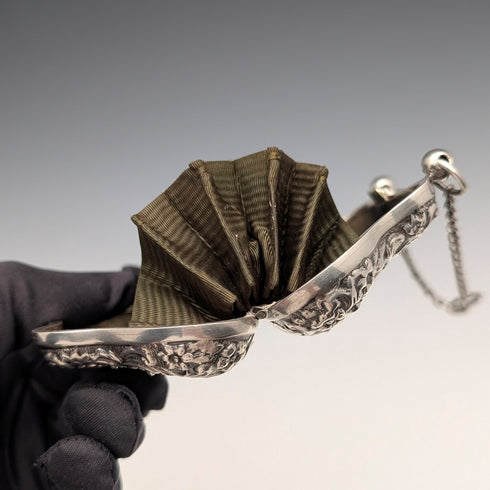 1898 British Antique Sterling Silver Coin Case with Chain by Henry Matthews