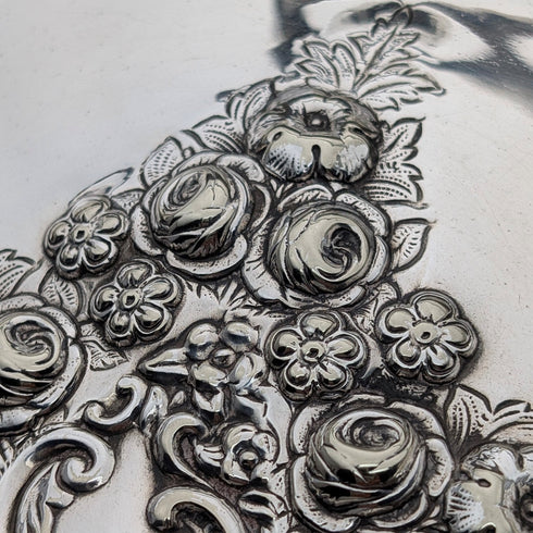 古董英國維多利亞晚期銀盤籃,配有可調式手柄