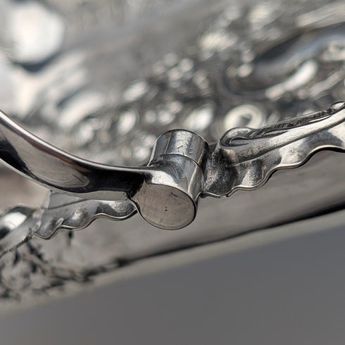 古董英國維多利亞晚期銀盤籃,配有可調式手柄