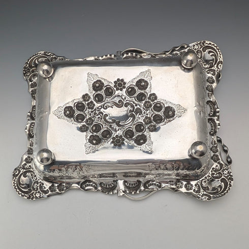 古董英國維多利亞晚期銀盤籃,配有可調式手柄