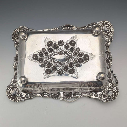 Antique British late Victorian silver plate basket with adjustable handle