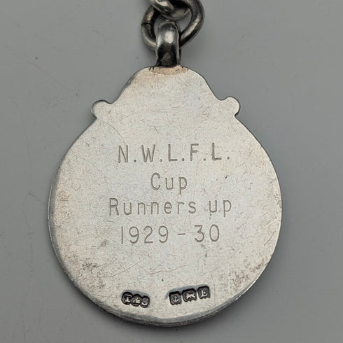 1895 British Antique Sterling Silver Albert Chain, 64g, Sterling Silver Soccer Medal Fob