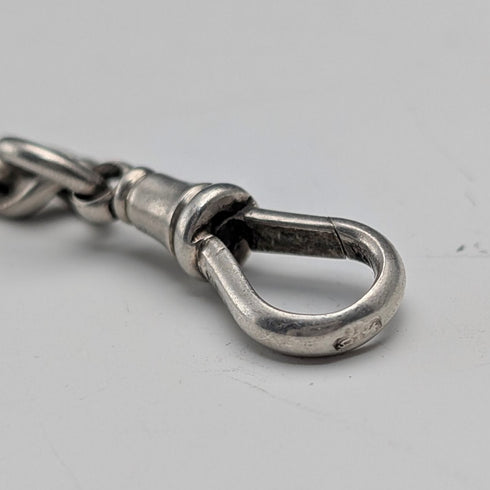 1895 British Antique Sterling Silver Albert Chain, 64g, Sterling Silver Soccer Medal Fob