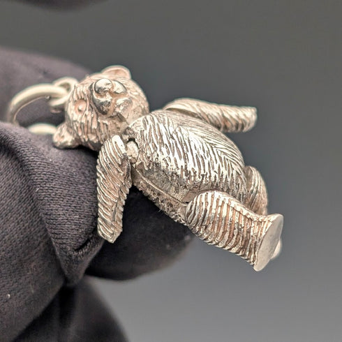 Circa 1910 British Antique Sterling Silver Extra Thick Albert Chain, 62g, Teddy Bear Fob