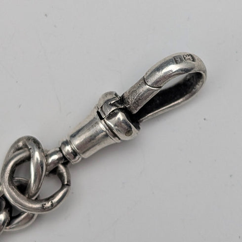Circa 1910 British Antique Sterling Silver Extra Thick Albert Chain, 62g, Teddy Bear Fob