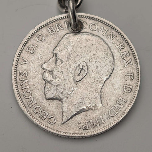 1923年 英国アンティーク 純銀製ダブルアルバートチェーン 56g 1フローリン銀貨フォブ Britton&Sons