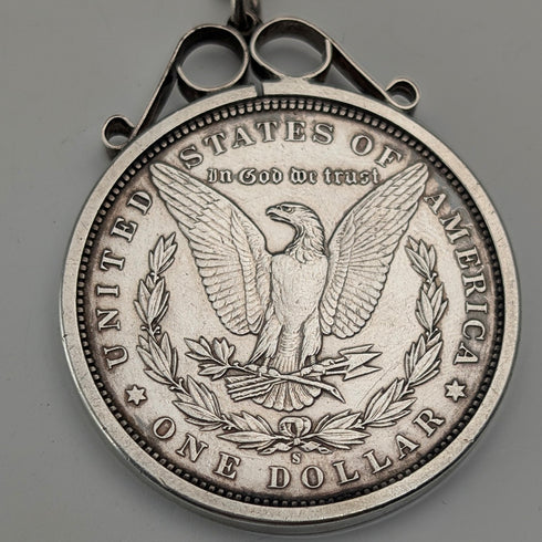 1921 British Antique Sterling Silver Morgan Dollar Fob with Extra Thick Double Albert Chain, 95g, Henry Pope