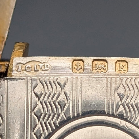 1920 British Antique Sterling Silver Albert Chain, 52g, with Sterling Silver Vesta Case