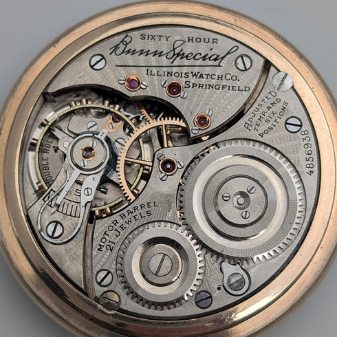 1927 Illinois Van Special, 60-hour power reserve, gold-plated case, pocket watch, railroad watch, in good working order.