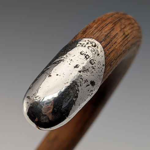 1919年 英国アンティーク ブラウンシャフト 曲がりハンドル 純銀装飾 軽量ステッキ 杖 82cm