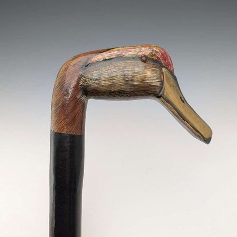 British Vintage Thick Black Shaft Cane with Painted Duckhead Handle, 94cm