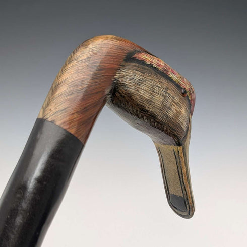 British Vintage Thick Black Shaft Cane with Painted Duckhead Handle, 94cm