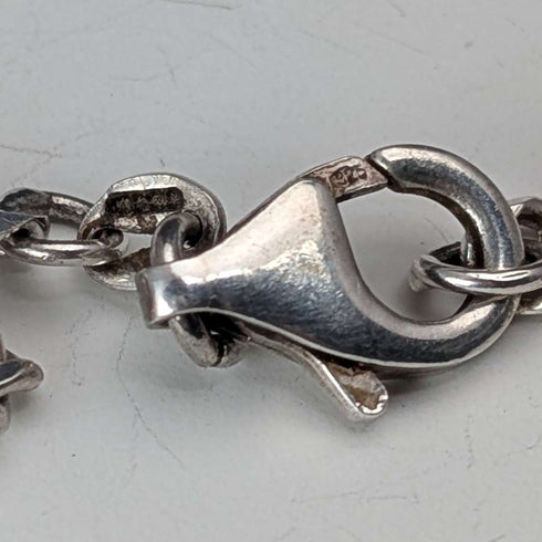 British Vintage Sterling Silver Oval Locket Pendant with Sterling Silver Necklace, 38g Total, CHC