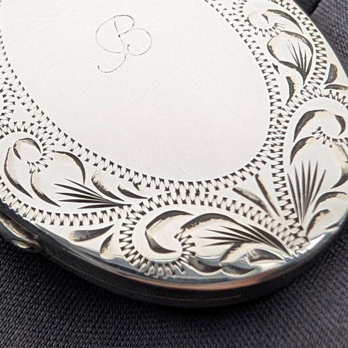 British Vintage Sterling Silver Oval Locket Pendant with Sterling Silver Necklace, 20g Total, JAM